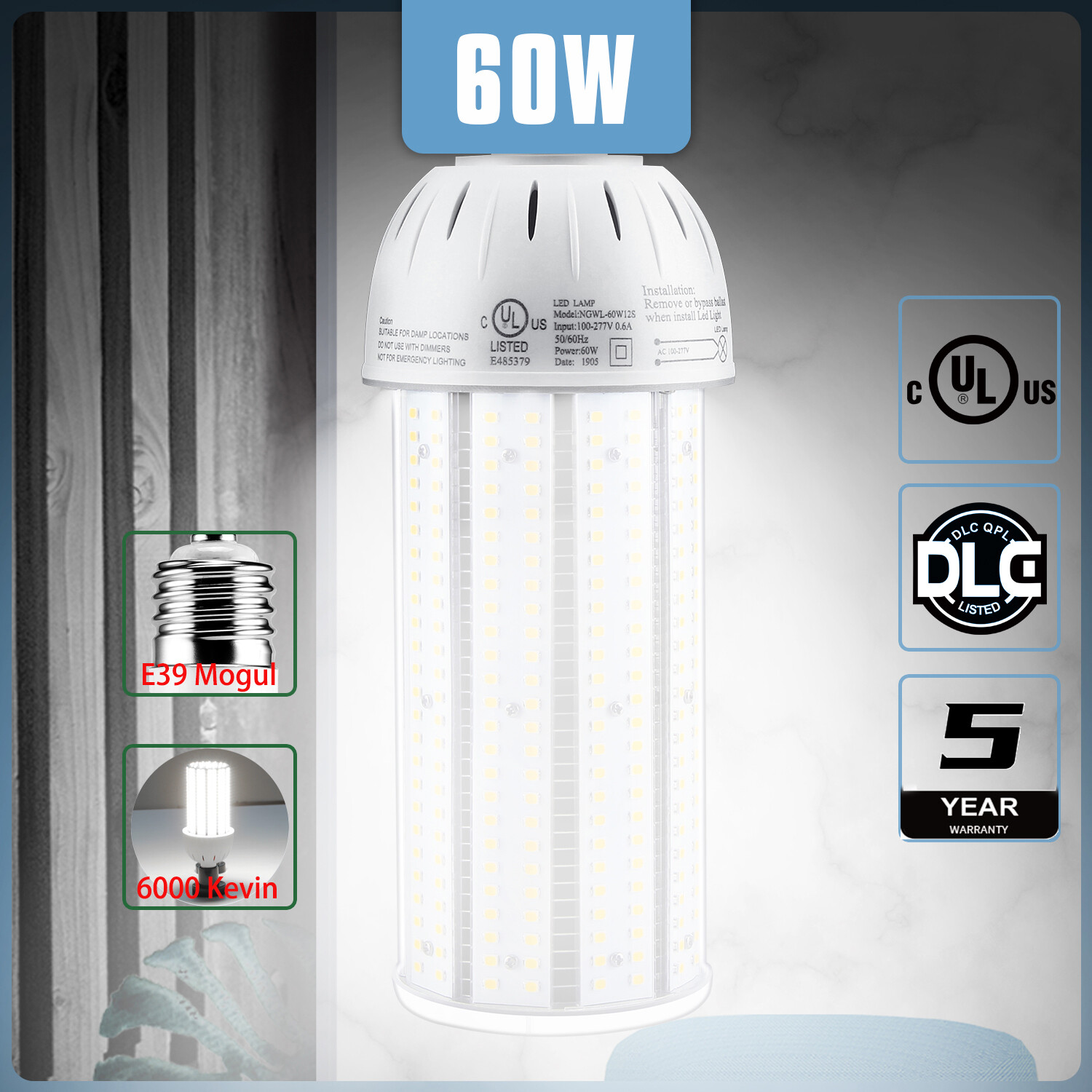 LED Corn Light 60W 6000K E39 Mogul Base Warehouse Factory High Bay Replace Bulb gallery