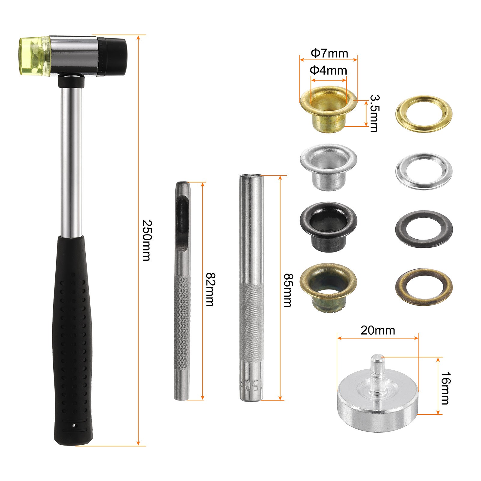 Grommet Eyelet Kit 240pcs 4mm Inner Dia with Tool, Gold,Silver,Gunmetal,Bronze gallery