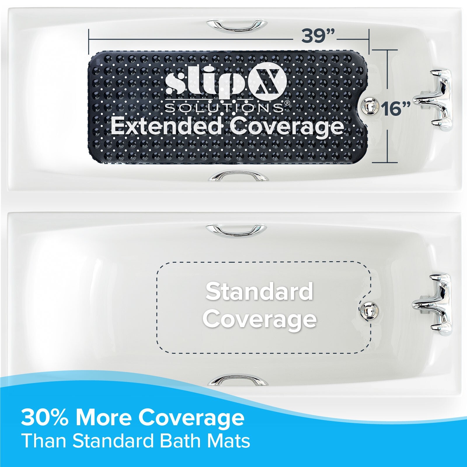 Extra Long Bath Mat (16"W x 39"L) in Solid Black by SlipX Solutions gallery
