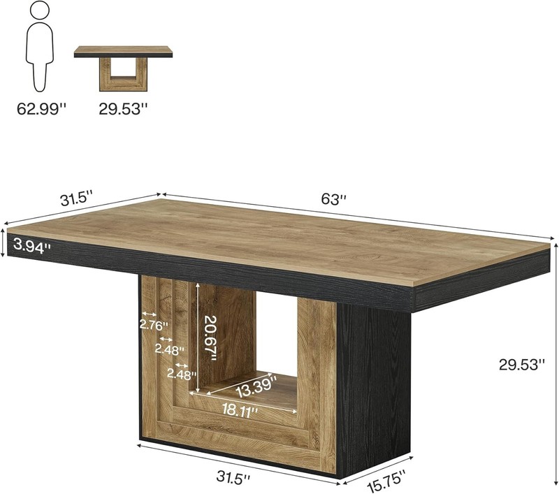 63 Inch Rectangular Dining Table Farmhouse Wooden Kitchen Table for 4-6 People gallery
