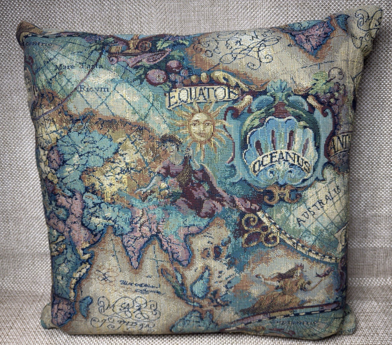 Map Throw Pillow Nautical Celestial Mermaidcore Sirens Vtg Old World Tapestry gallery
