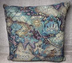 Map Throw Pillow Nautical Celestial Mermaidcore Sirens Vtg Old World Tapestry