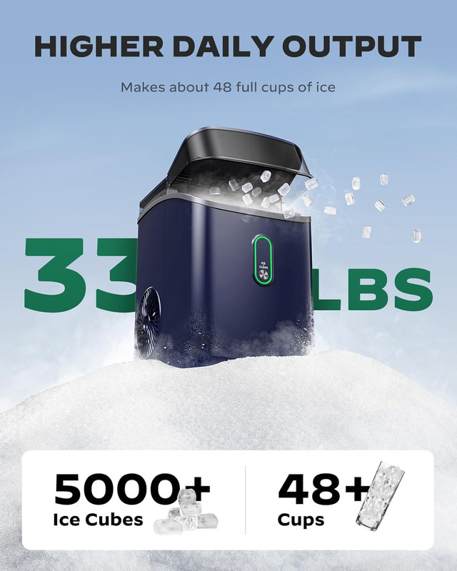 Countertop Nugget Ice Maker, Self-Cleaning, 33Lbs/24H, Blue for Home & Office gallery
