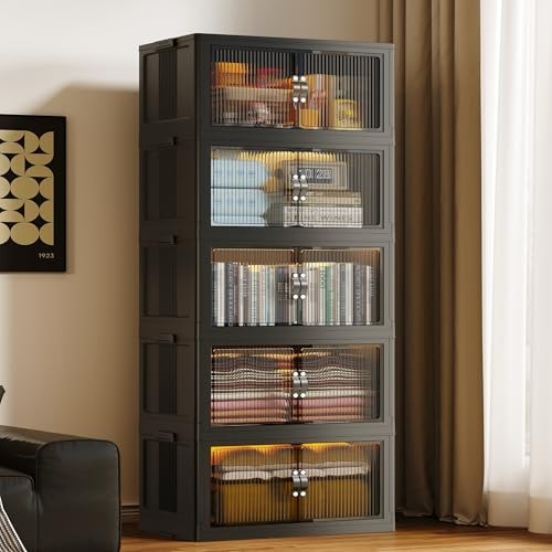 145Gal/580Qt Collapsible & Stackable Storage 5Pack-26" W x 17" D x 71" H Black