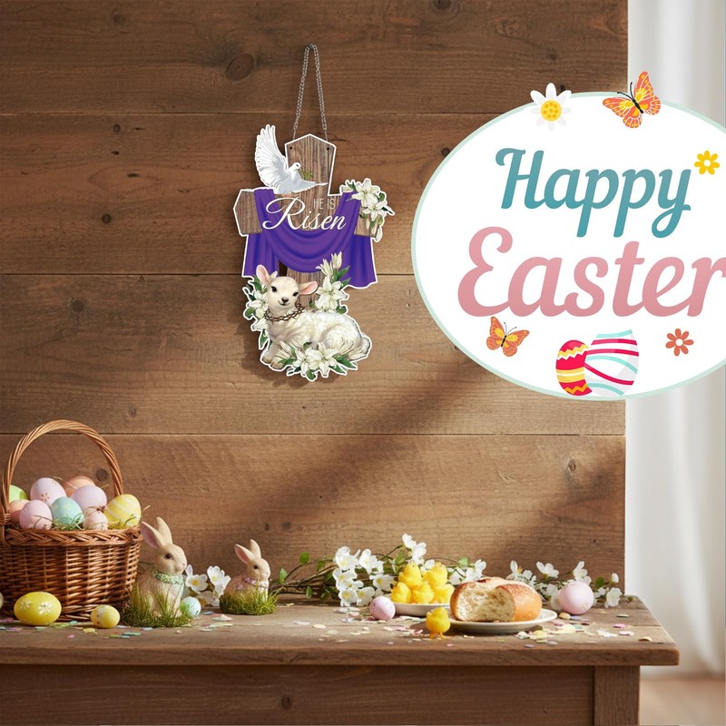 12.6 x 9 Inches He Is Risen Easter Decoration Metal Wreaths for Front Door Wall. gallery