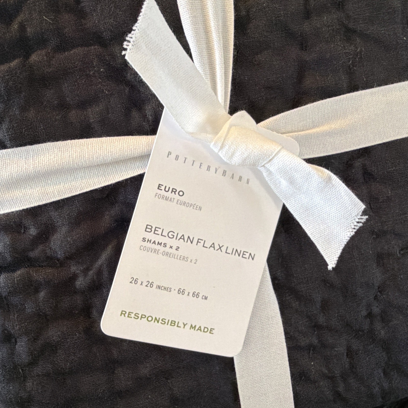 3 PCs Set Pottery Barn Belgian Flax Linen Handcrafted Quilt Queen & Shams Black gallery