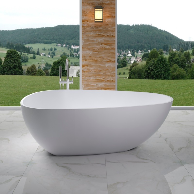 Free Standing Solid Surface Stone Resin Glossy Bathtub 75 x 46 inch - SW-114 gallery