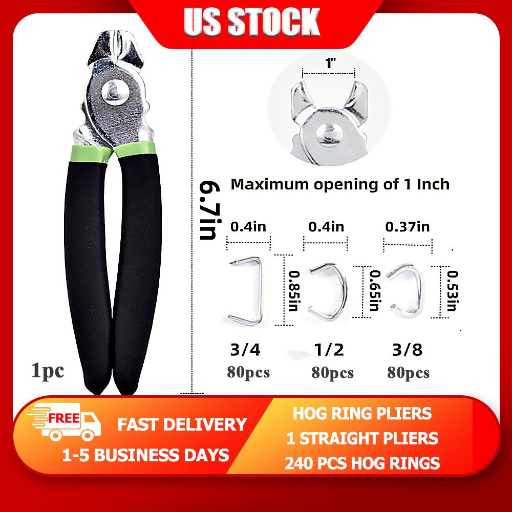 241pcs Hog Ring Pliers Kit Galvanized Steel Rings for Fence/Pet Cage Assembly US gallery