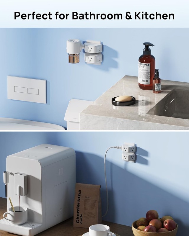 Multi Plug Outlet Extender 2 Pack - Electrical Wall Splitter, 3 Way Angled Wall gallery