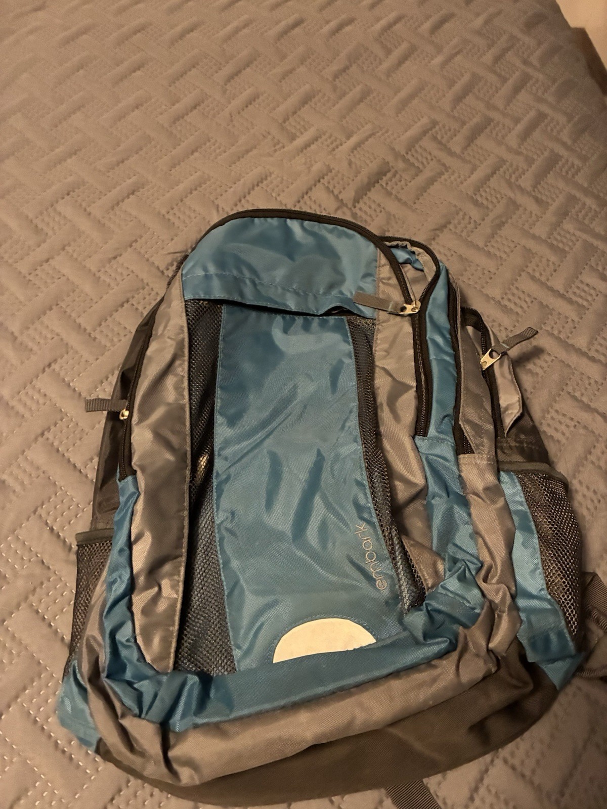 Embark Blue Gray Nylon Hiking Backpack Zip 4 Pockets Adjustable Straps