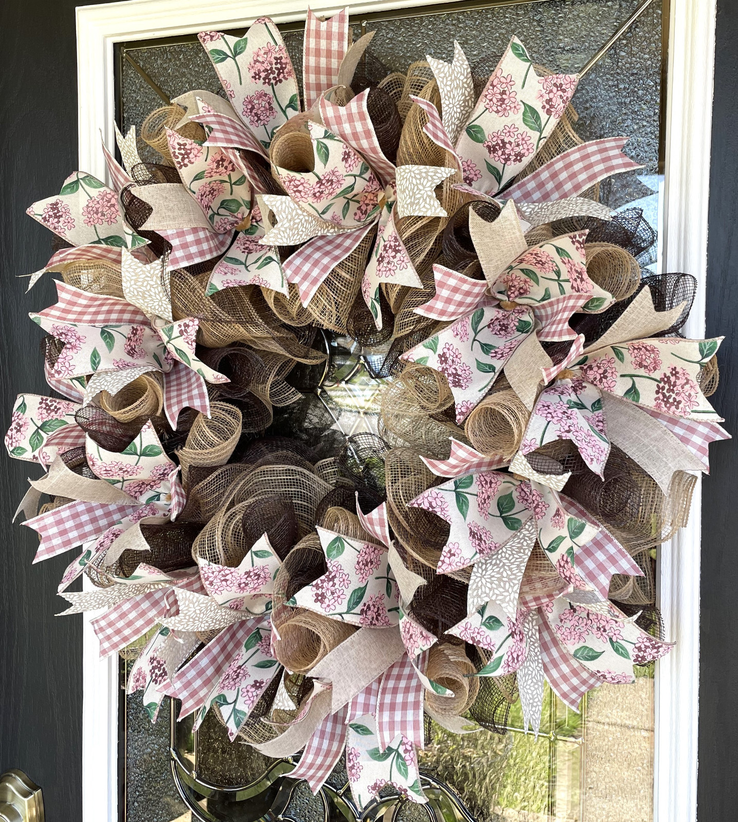 Hydrangea Gingham Spring Summer Fall Deco Mesh Wreath, Farmhouse Cottage Decor gallery