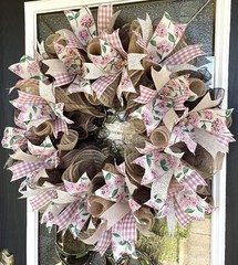 Hydrangea Gingham Spring Summer Fall Deco Mesh Wreath, Farmhouse Cottage Decor