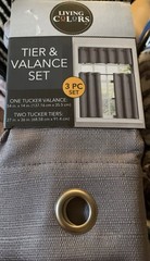 Living Colors Gray Polyester Tier & Valance Set Modern 3PC 54×14 27×36 Solid