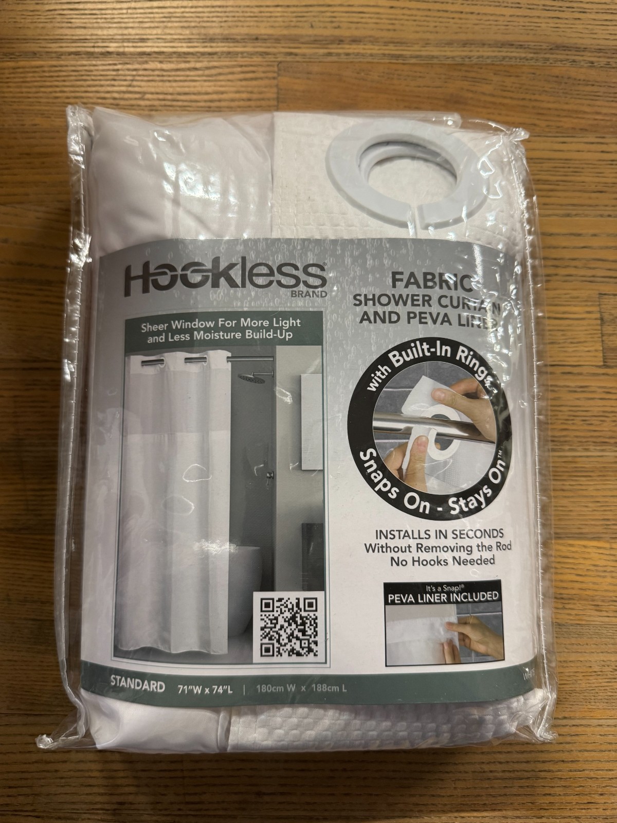 Hookless Shower Curtain 71" X 74" w/ Peva Liner & Built in Rings Snap On NEW gallery