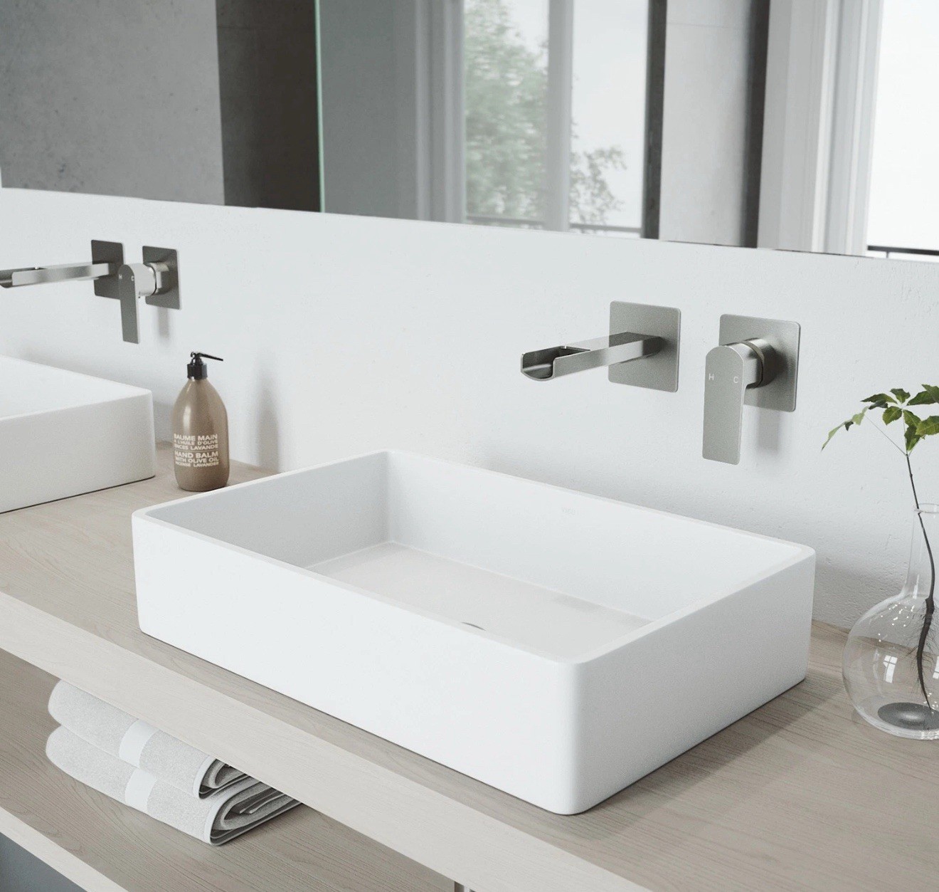 Atticus Single Handle Wall Mount Bathroom Faucet in Brushed Nickel gallery