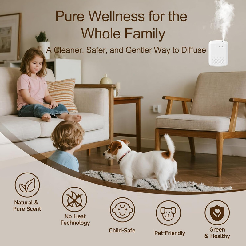 Waterless Essential Oil Diffuser, 2500 Sq.Ft Coverage, Bluetooth App Control, No gallery