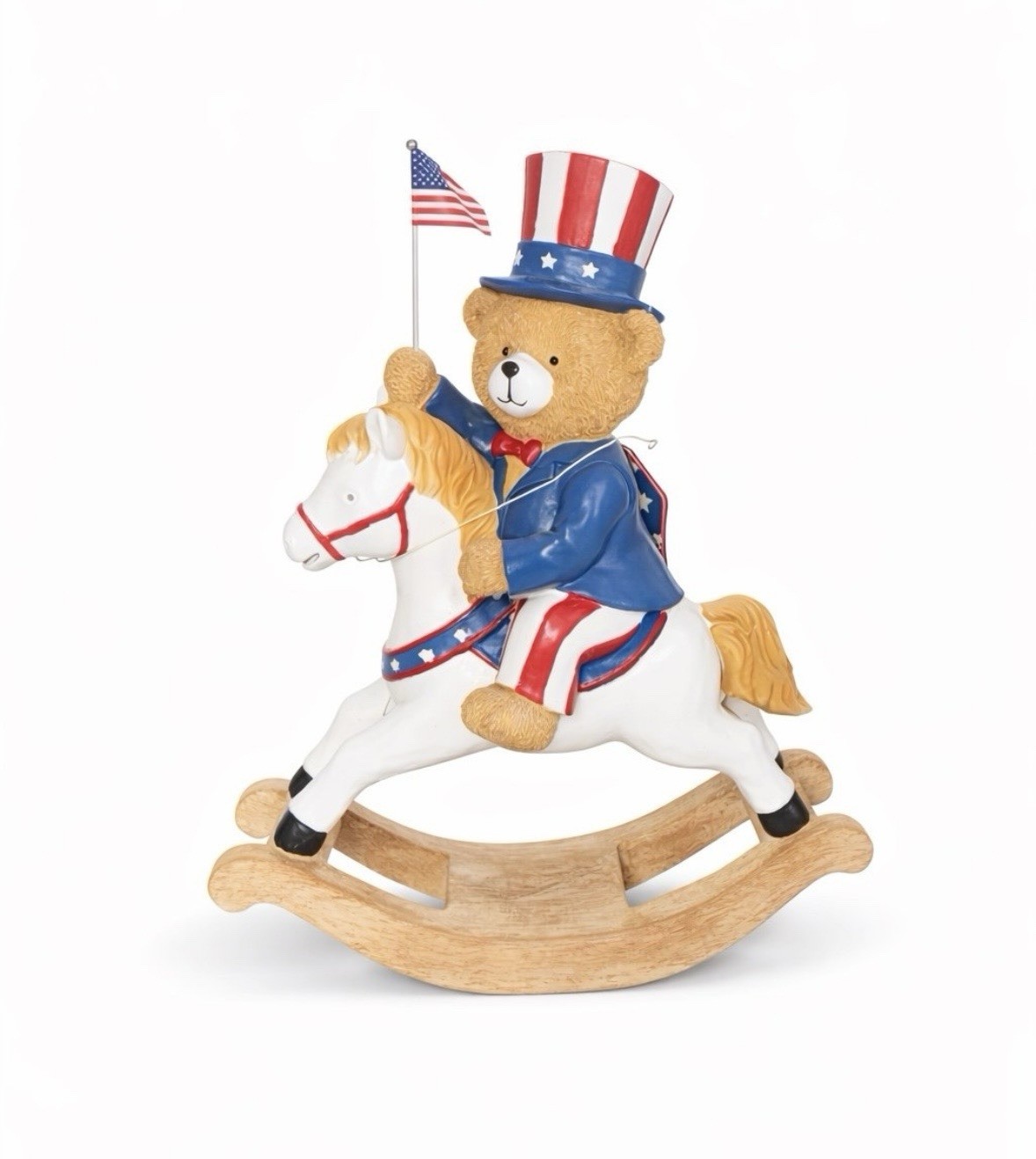 🇺🇸NWT Stars & Stripes Patriotic Teddy Bear Rocking Horse Decorative Figure gallery