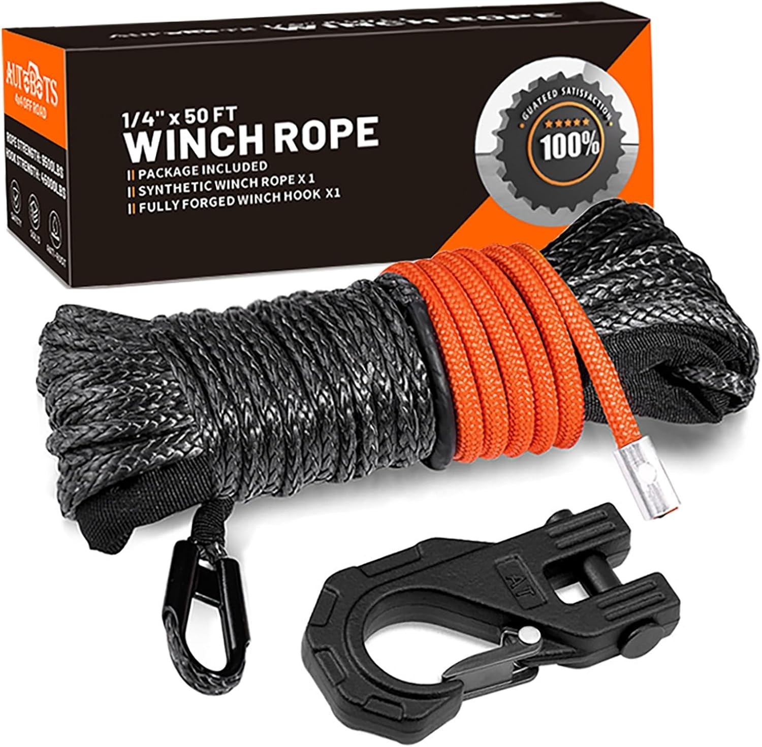 Synthetic Winch Rope 1/4" X 50 Ft，Max 9500lbs Winch Rope 1/4" x 50ft Black gallery