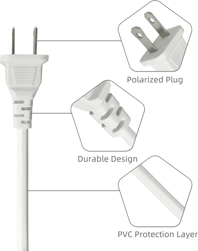 Small 3FT White Flat Extension Cord 2-Prong Polarized Light-Duty ETL Listed Powe gallery