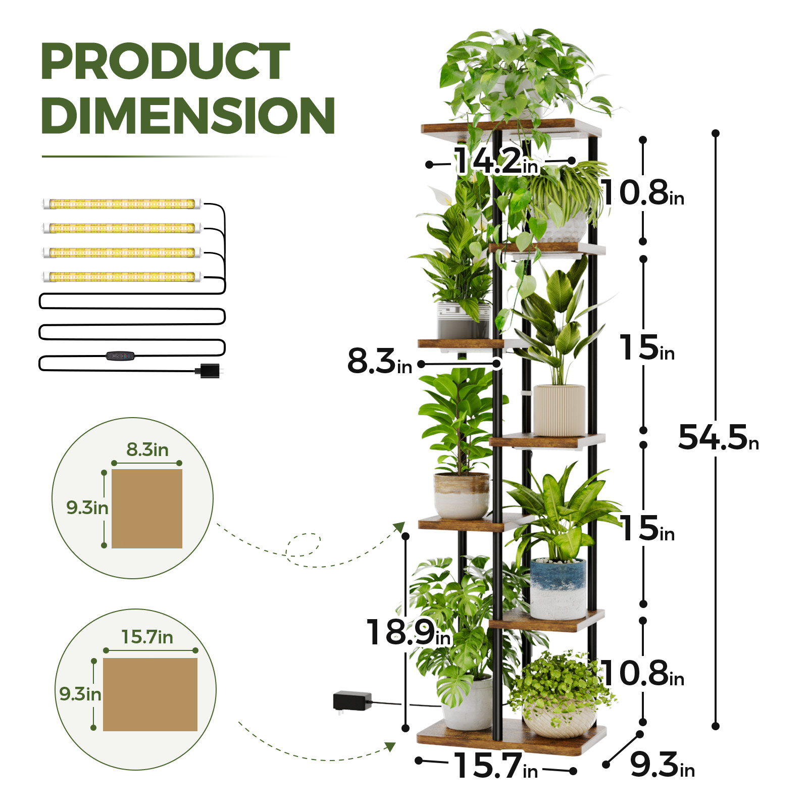 Bamworld Plant Stand with Grow Light for Indoor Plants Corner 7 Tier Metal Wood gallery
