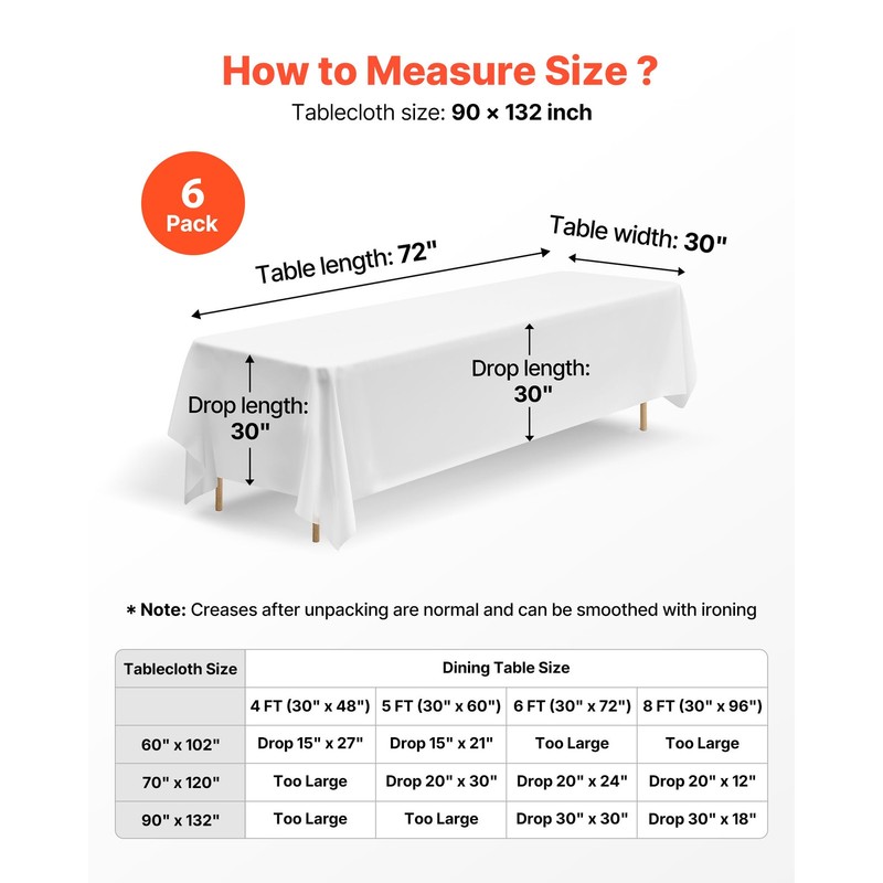 Uimoso 90x132 Inch White Rectangular Tablecloth for Weddings, Parties, 6 Pack gallery