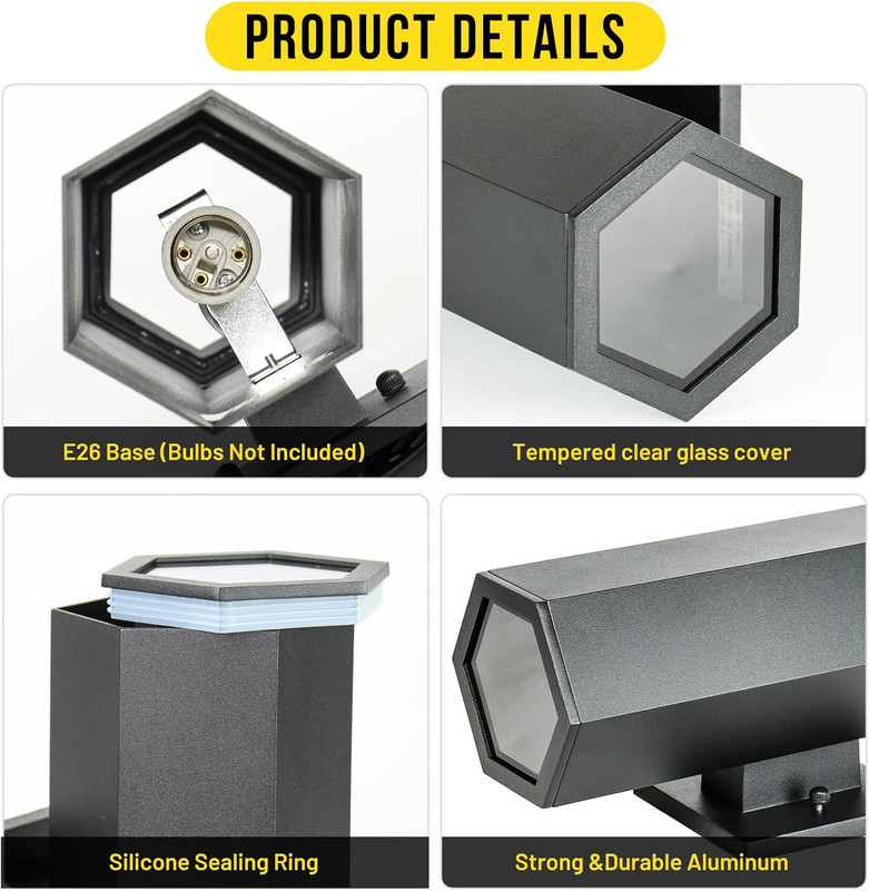 Dodecagon Outdoor Wall Lights 2 Pack, Waterproof Aluminum Fixtures for Porch & G gallery