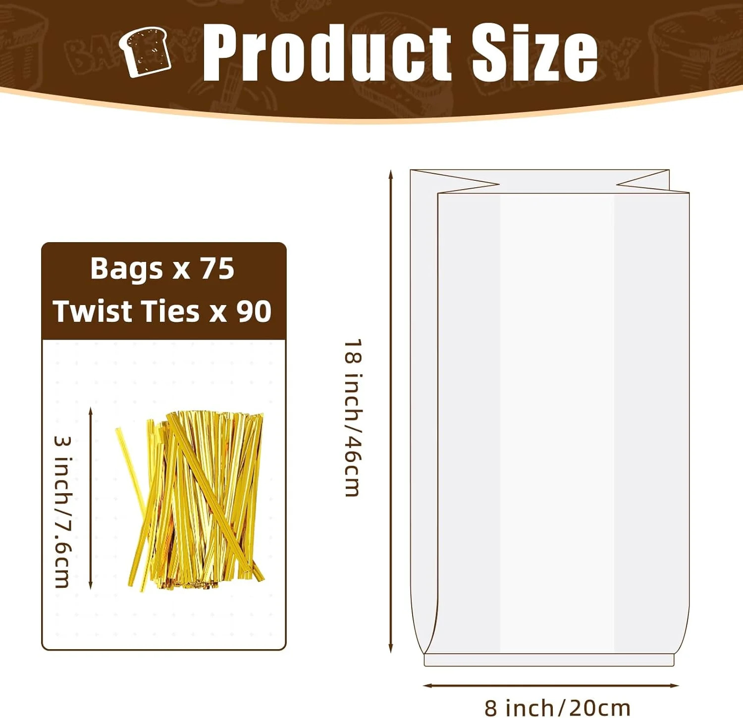 75Pcs Plastic Bread Bags for Homemade Bread and 90 Ties, 18x 8x4 Inch Reusable C gallery