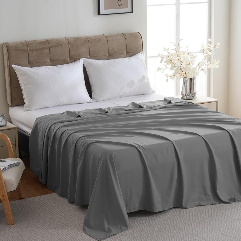 Queen Flat Sheet Only 1 Pack, Durable Dark Gray Bed Sheets Hypoallergenic Sof... gallery