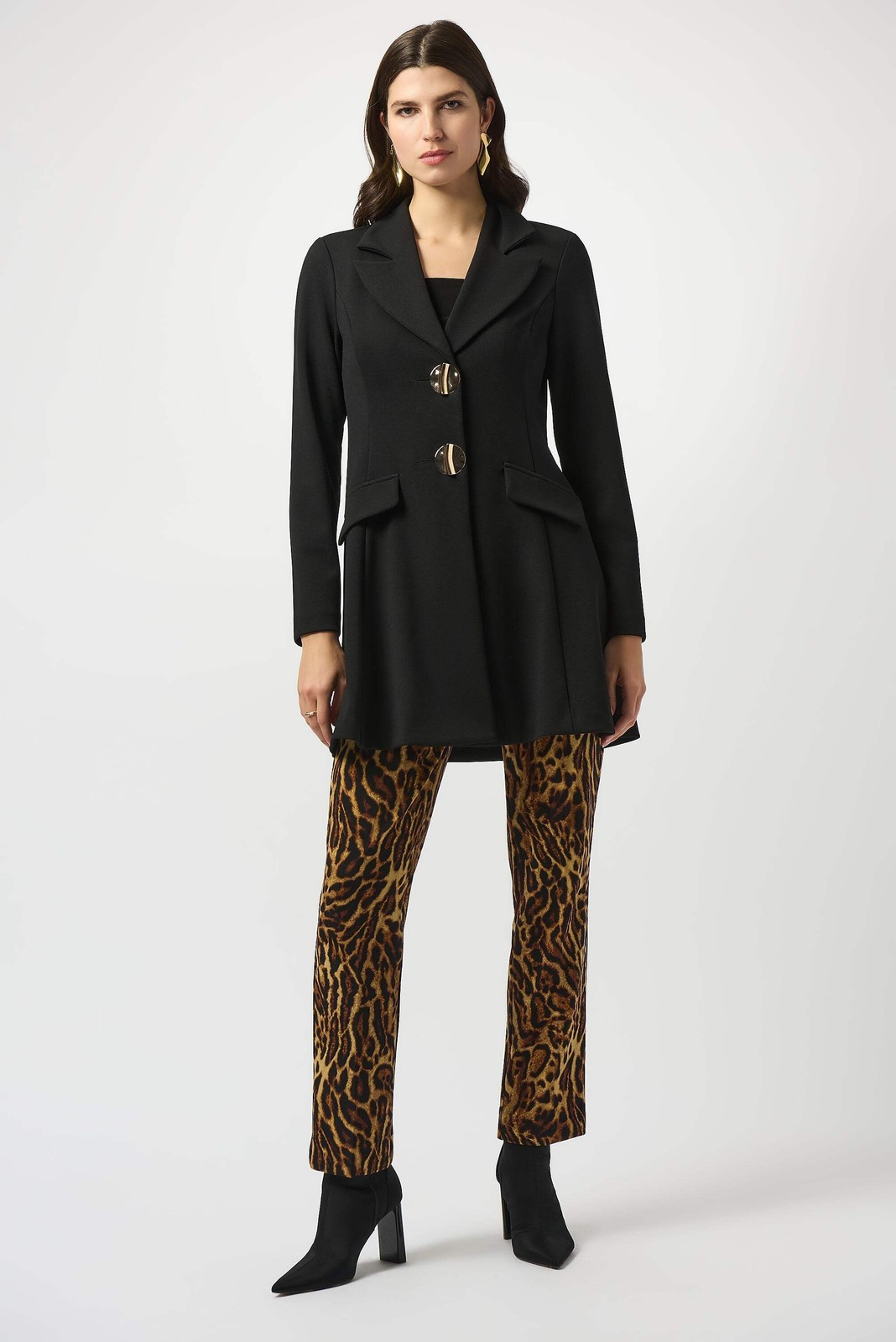 Joseph Ribkoff Black/Brown Animal Print Pull-On Straight Leg Pants 253269 gallery