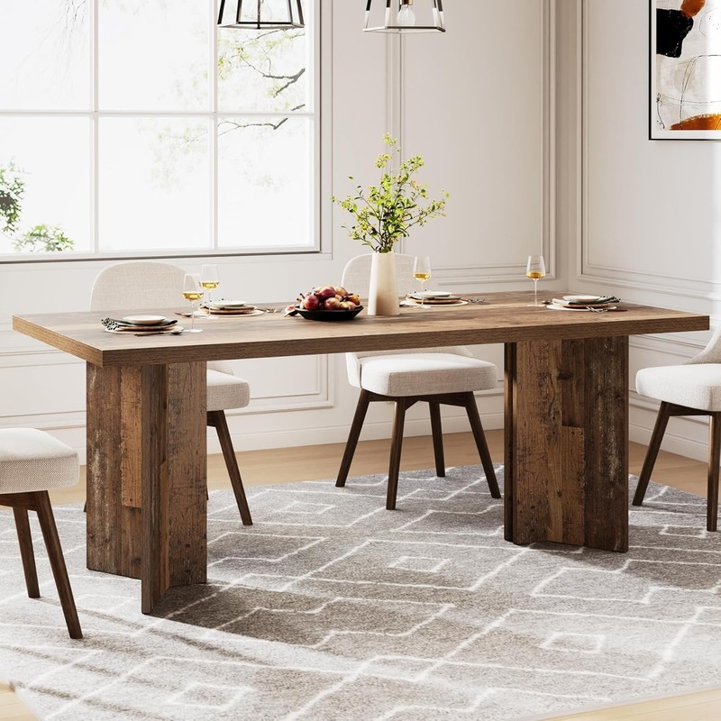 63- Inch Rectangular Dining Table Farmhouse Wooden Kitchen Table for 4-6 People gallery