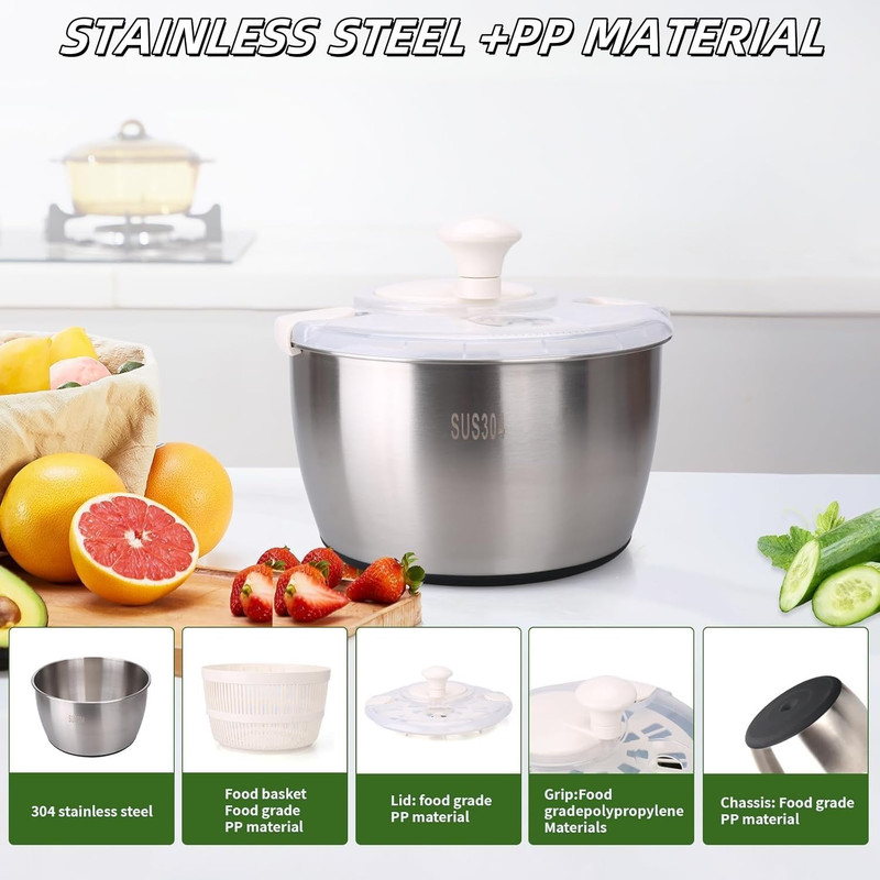 Large 5.3QT Salad Spinner - Quick Spin & Drain, Multi-Use Colander gallery