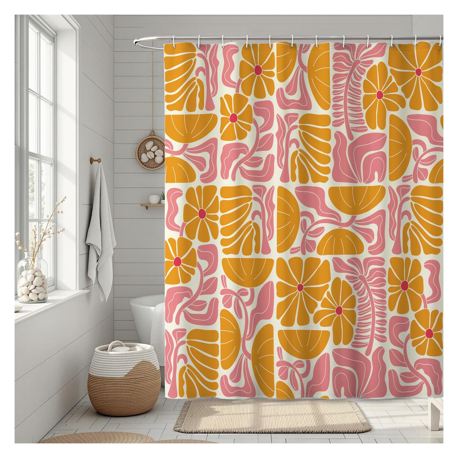 FTSYAD Abstract Geometric Floral Shower 72"W x 72"L (Pack of 1), Orange gallery