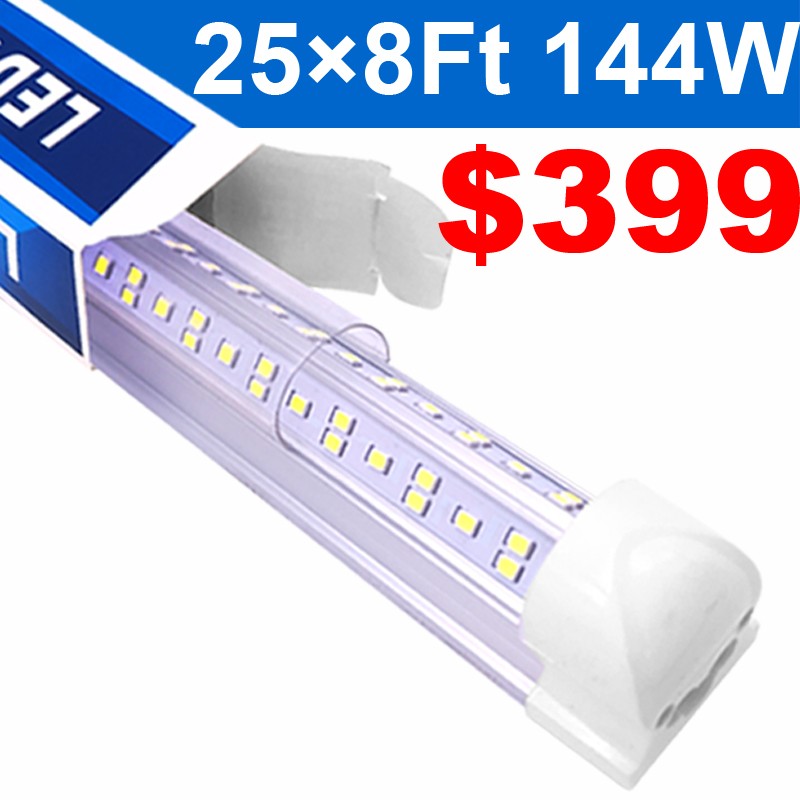 25 Pack 8FT LED Shop Light Fixture 144W 8 Foot LED Tube Lights Integrated 6500K gallery