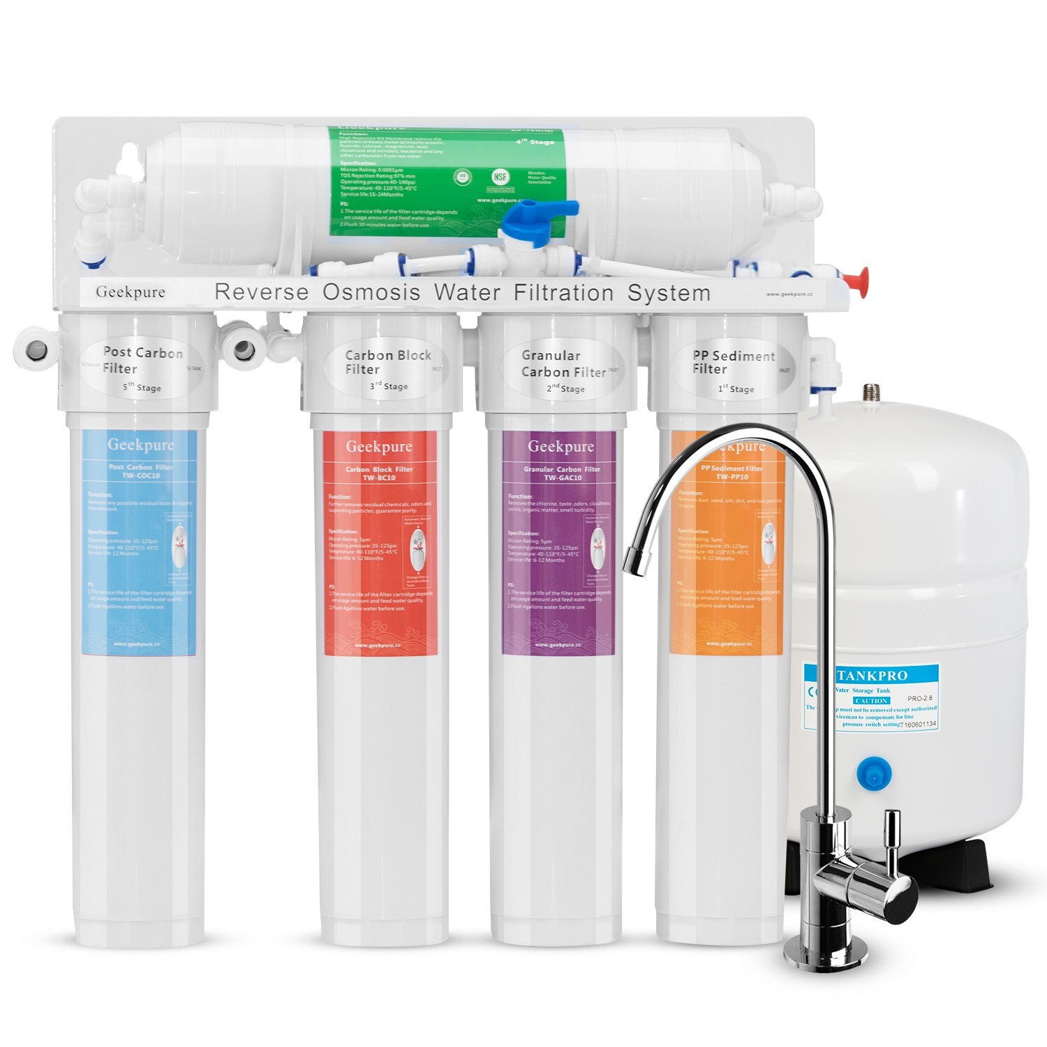 Geekpure 5 Stage Reverse Osmosis Filter System with Quick Change Filter 75 GPD gallery