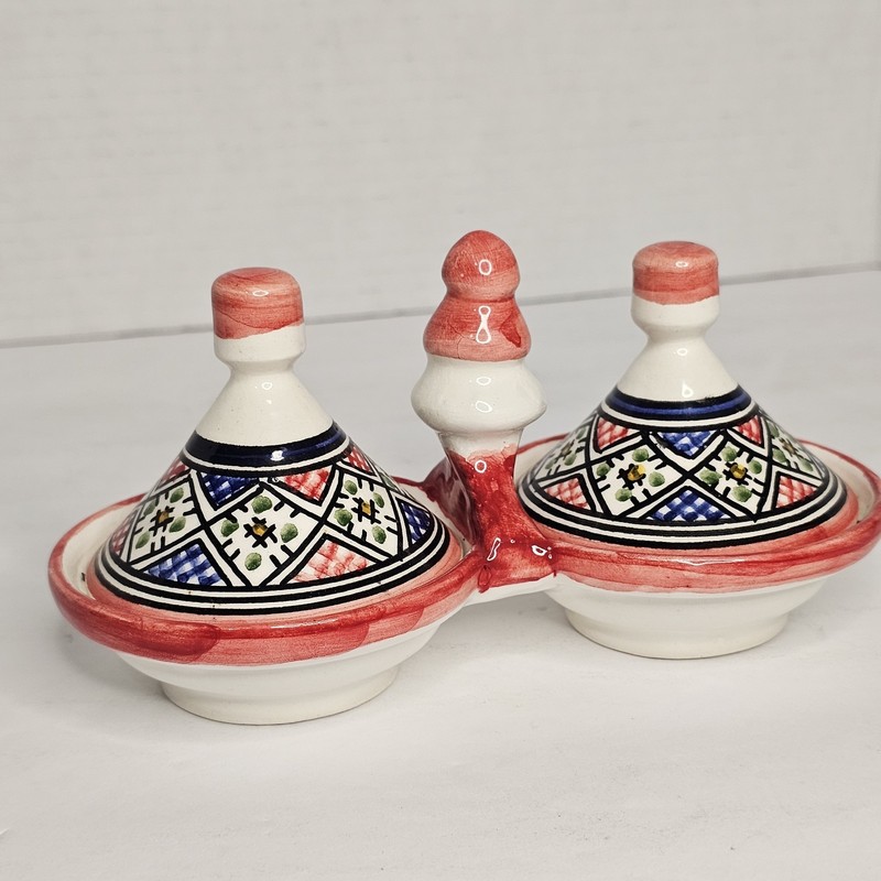 Hand Painted Moroccan Double Mini Tagine Serving Dish Spice Condiment Ceramic gallery