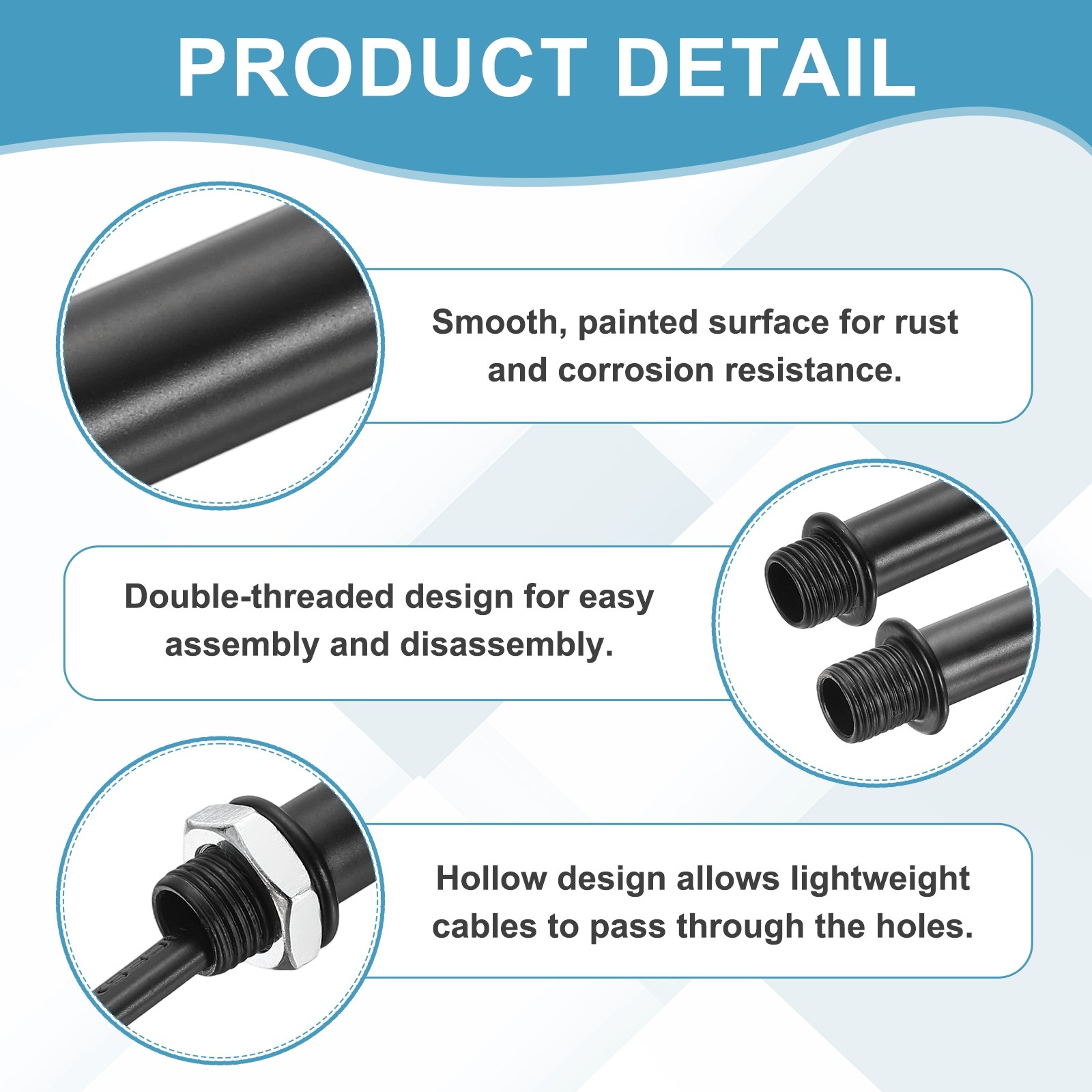 4Set 170mm/6.69" Straight Pipe Lamp Stems Rod Kit, M10 Fine Thread, Black gallery