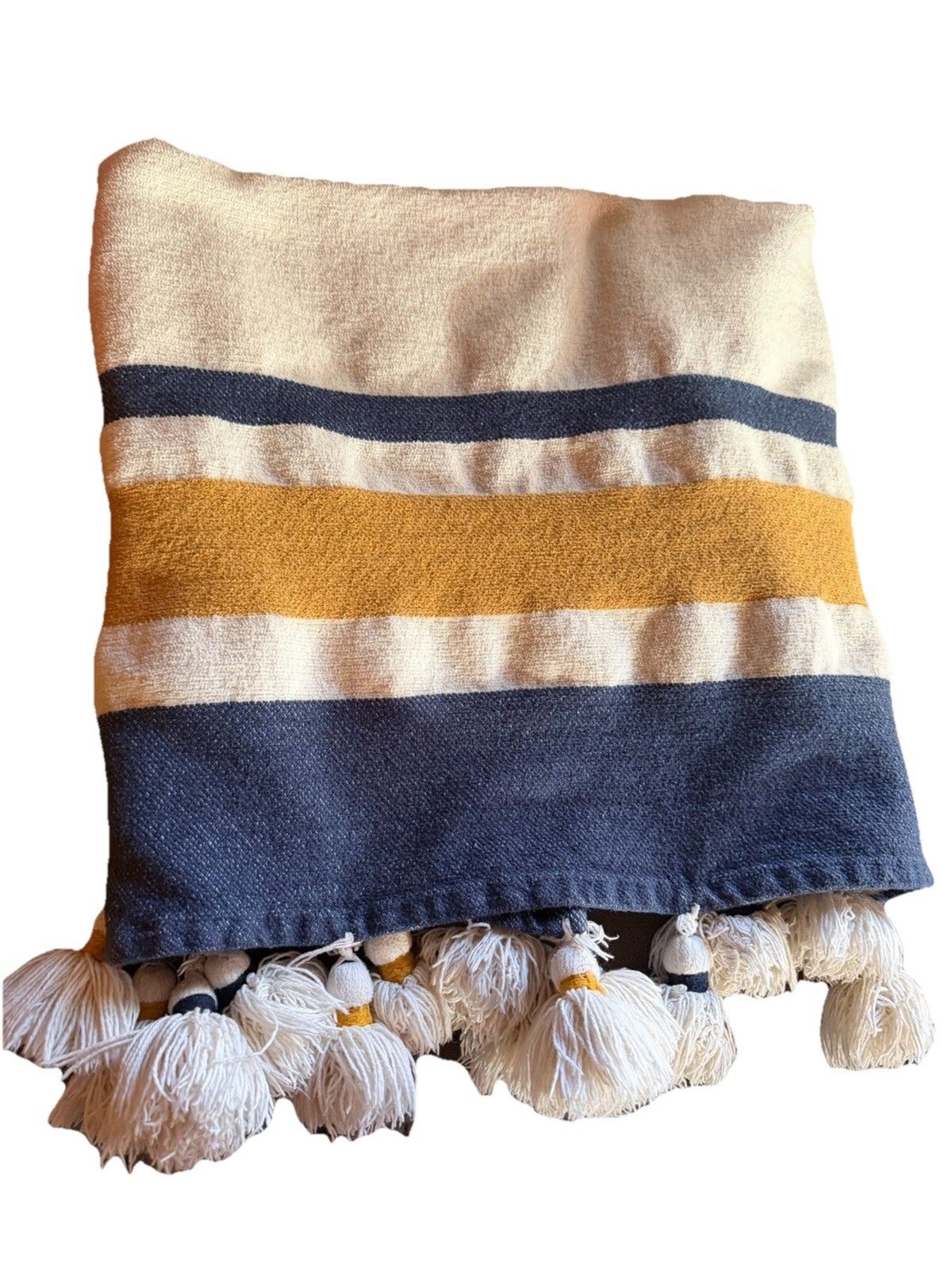 Boho Stripe Throw Blanket With Tassels Poly Cotton Blend Sofa Blanket India gallery