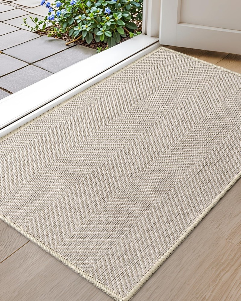 Extremely White Beige Ultra Thin Indoor Door Mat 24"x36", Machine Washable Fr...