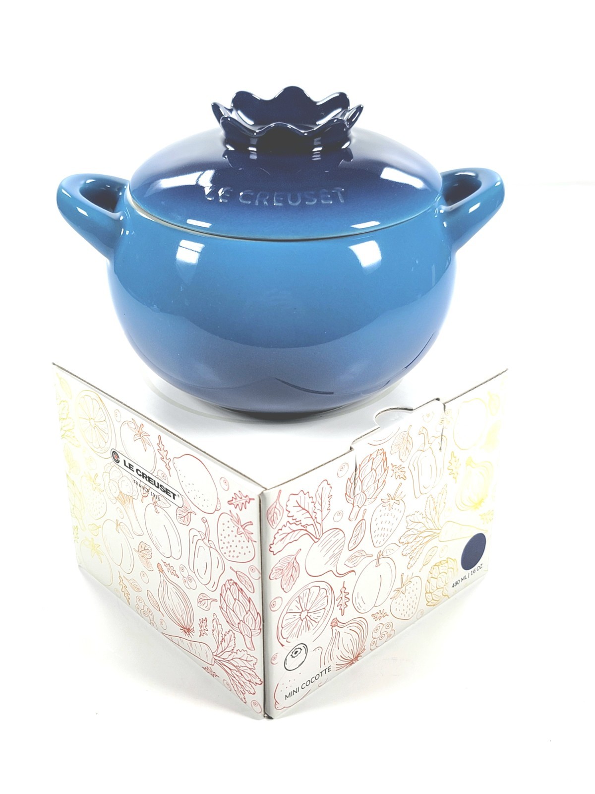 Le Creuset Stoneware Blueberry Mini Cocotte 480ml / 16oz NIB ~ AZURE Blue gallery