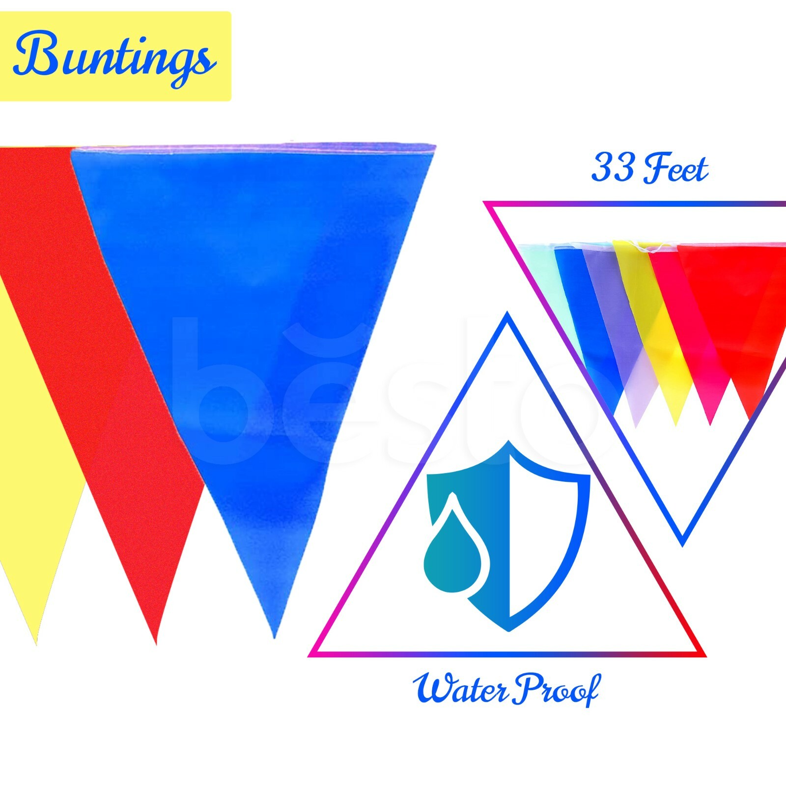 20x Bunting Flags Multi Coloured PVC Banner For Party Indoor Outdoor 10m/33feet gallery