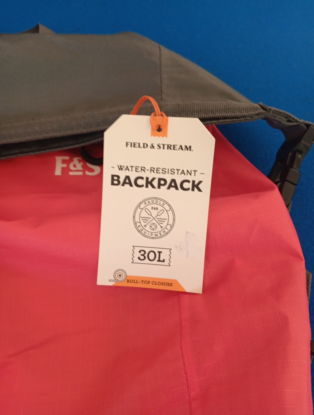 F&S Water Resistant Roll-Top Closure Backpack, Red/Gray 3