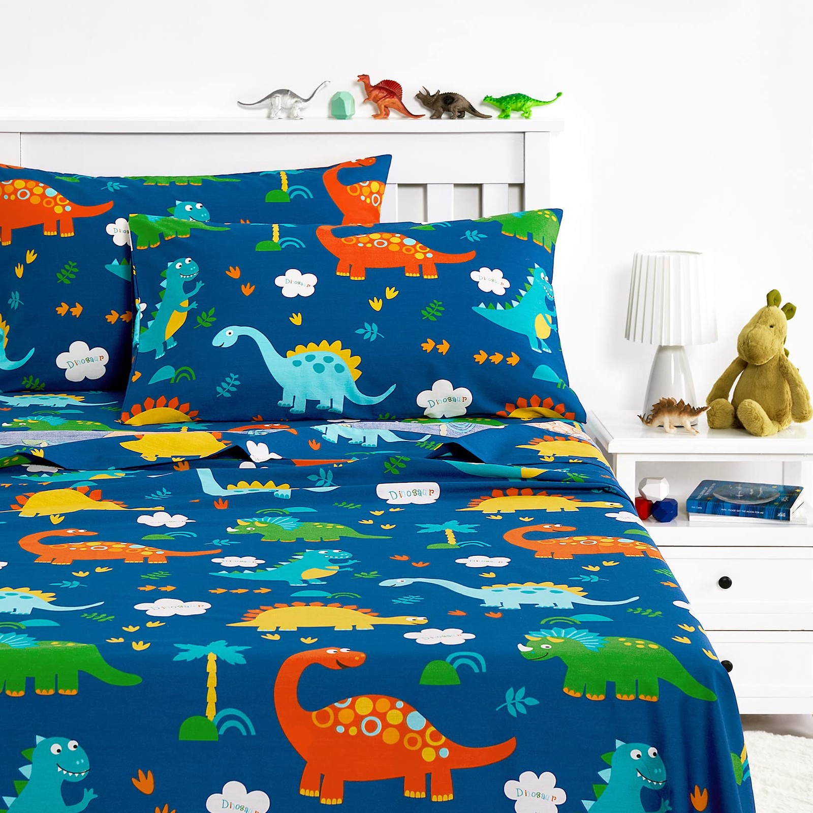 Wake In Cloud - Dinosaur Bed Sheets for Boys, 100% Cotton, 4-Piece Sheet Set Kid gallery