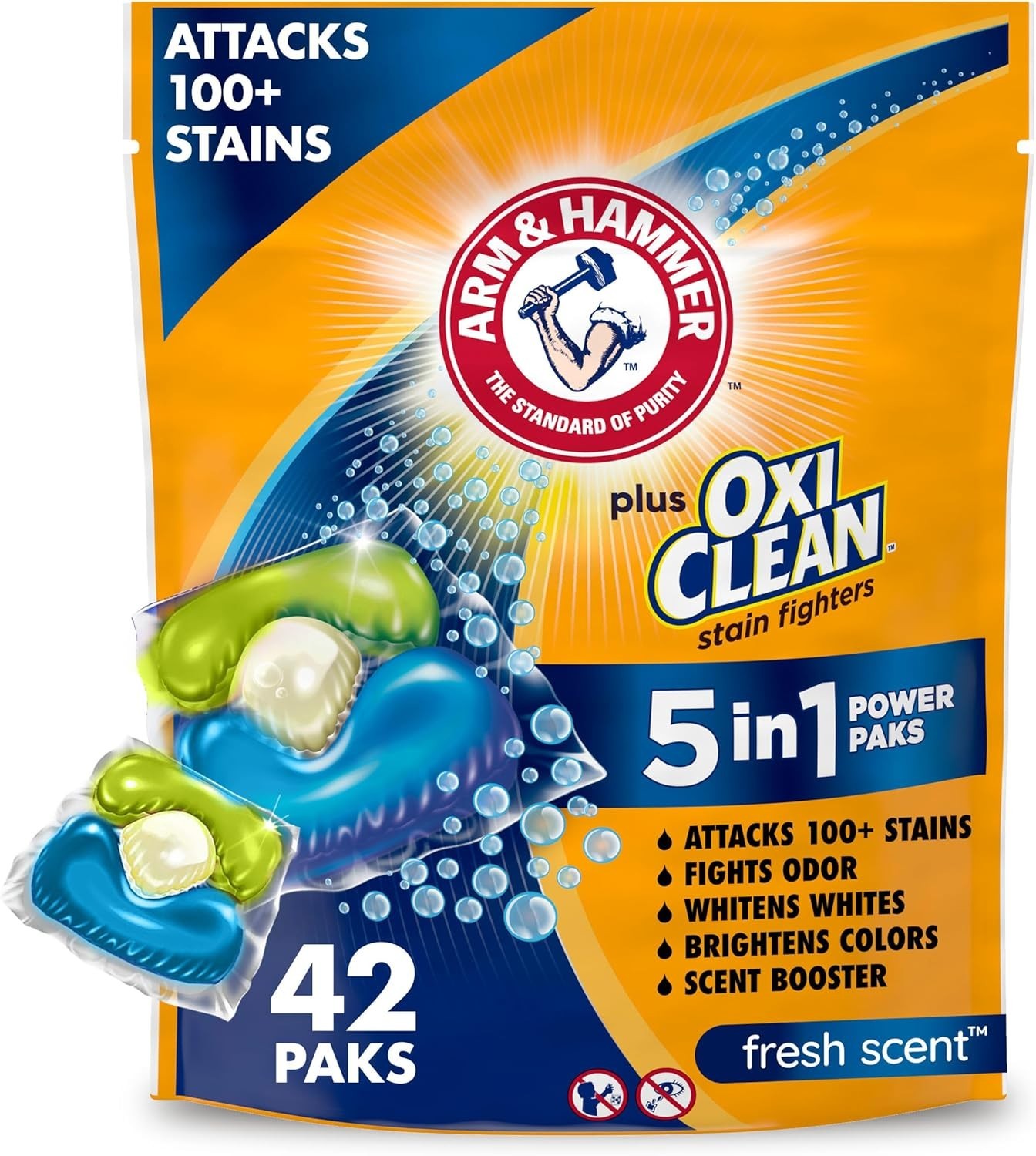 OxiClean 5 in 1 Laundry Detergent Power Pods Pacs Fresh Scent, 42 Count Paks gallery
