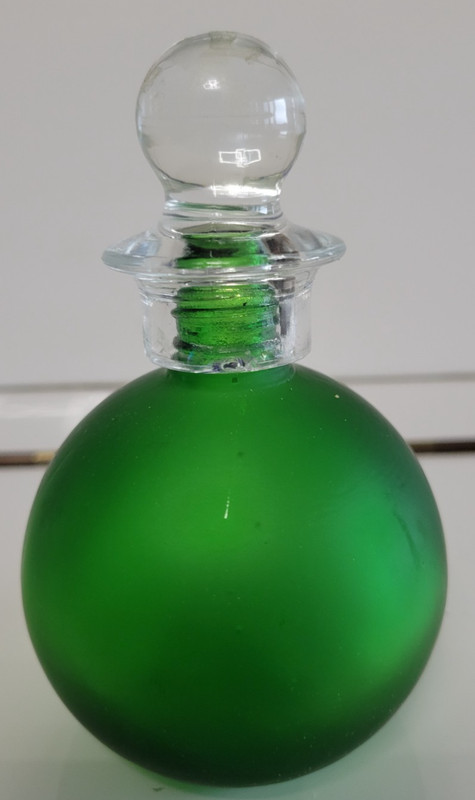 EMERALD GREEN ROUND MINI DECORATIVE BOTTLE RED CORKED STOPPER 4 INCHES 4 OZS gallery