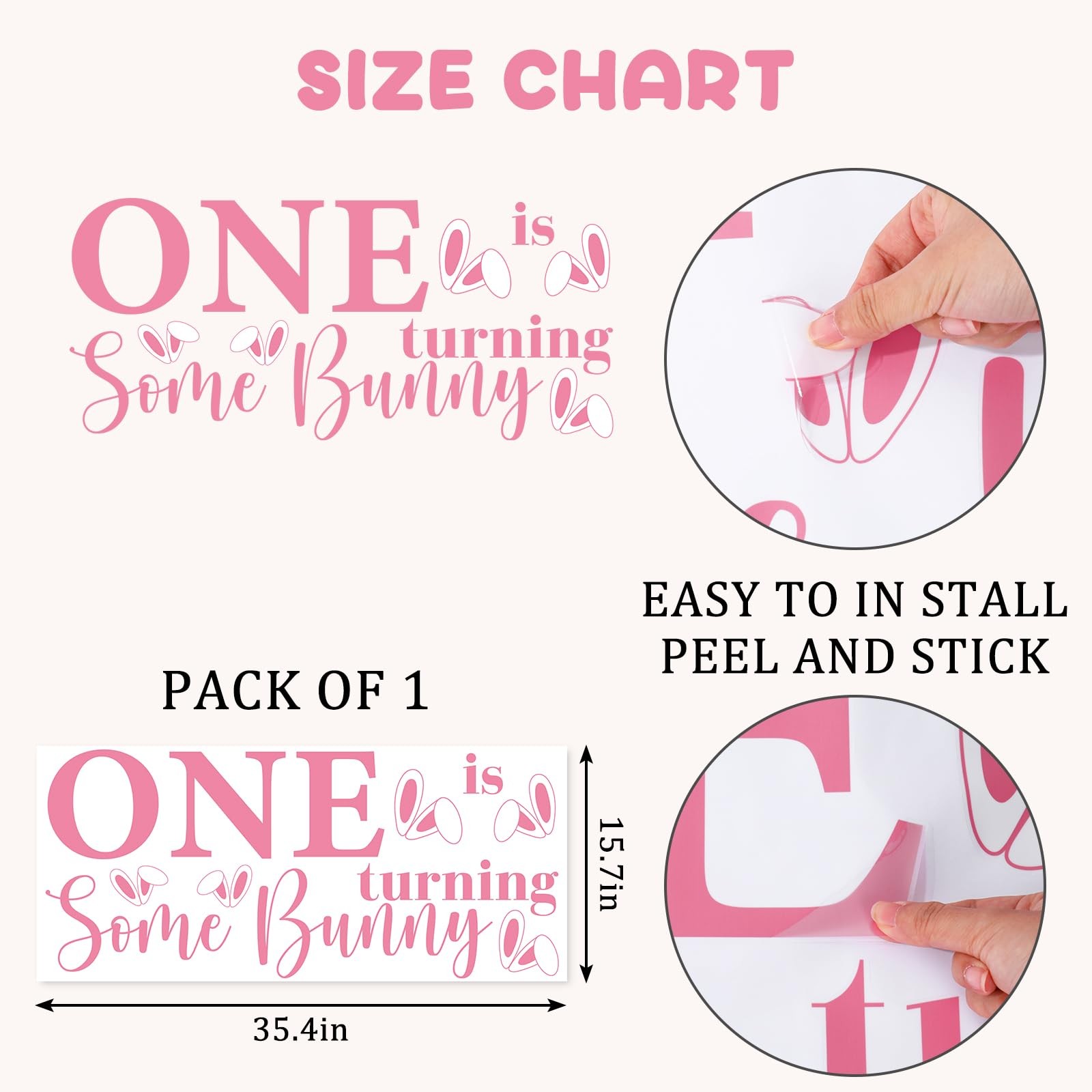 Some Bunny is Turning One First Birthday Party Decal Sign Pink Easter Rabbit Ear gallery