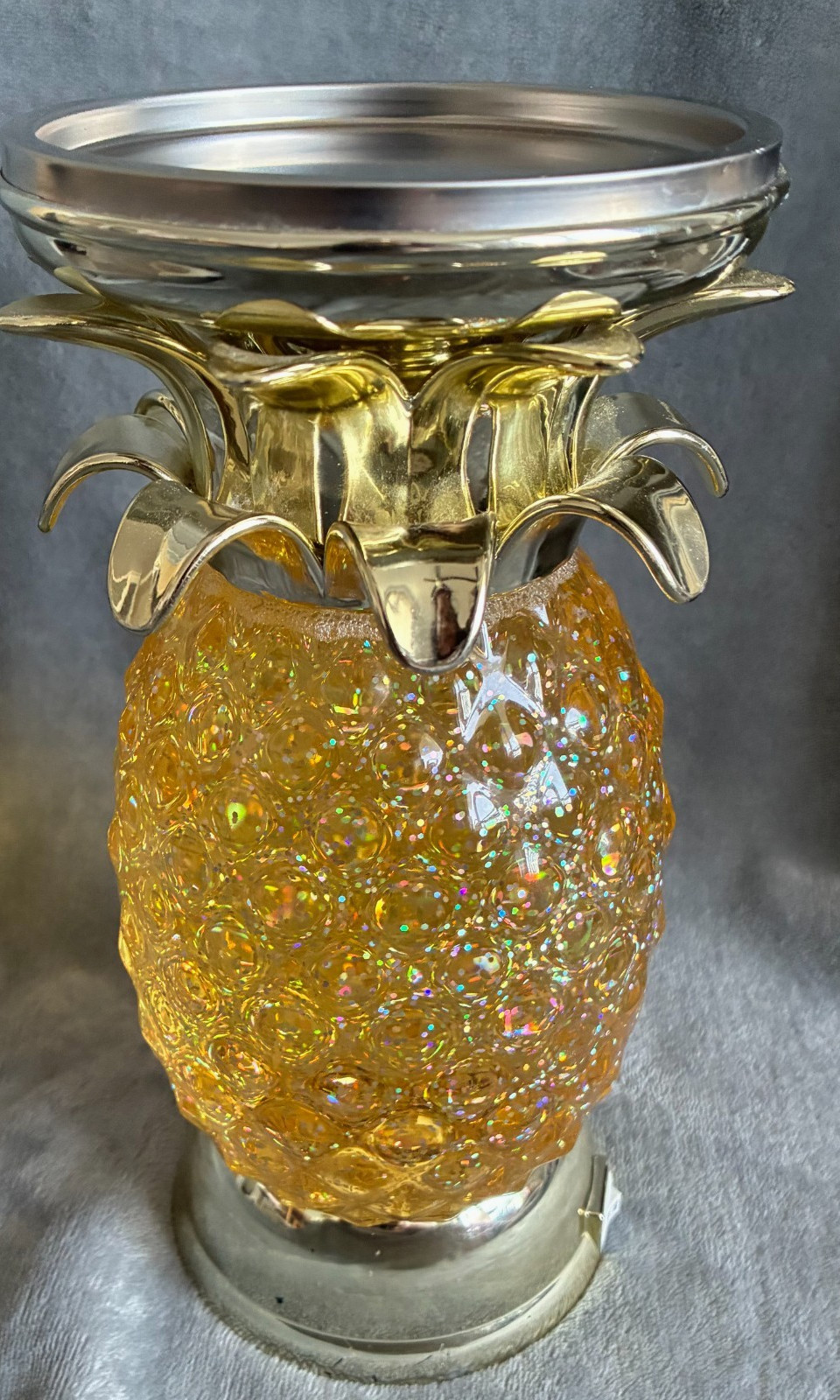 Bath & Body Works Pineapple Glitter Pedestal Candle Holder Lightup Gold Tropical gallery