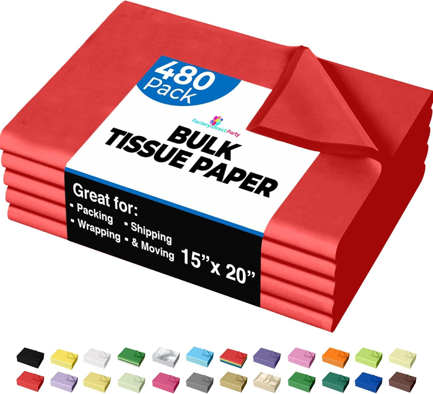 Party Solids Red Tissue Paper for Gift Bags - 15" X 20" Bulk Tissue Paper Red 48 gallery