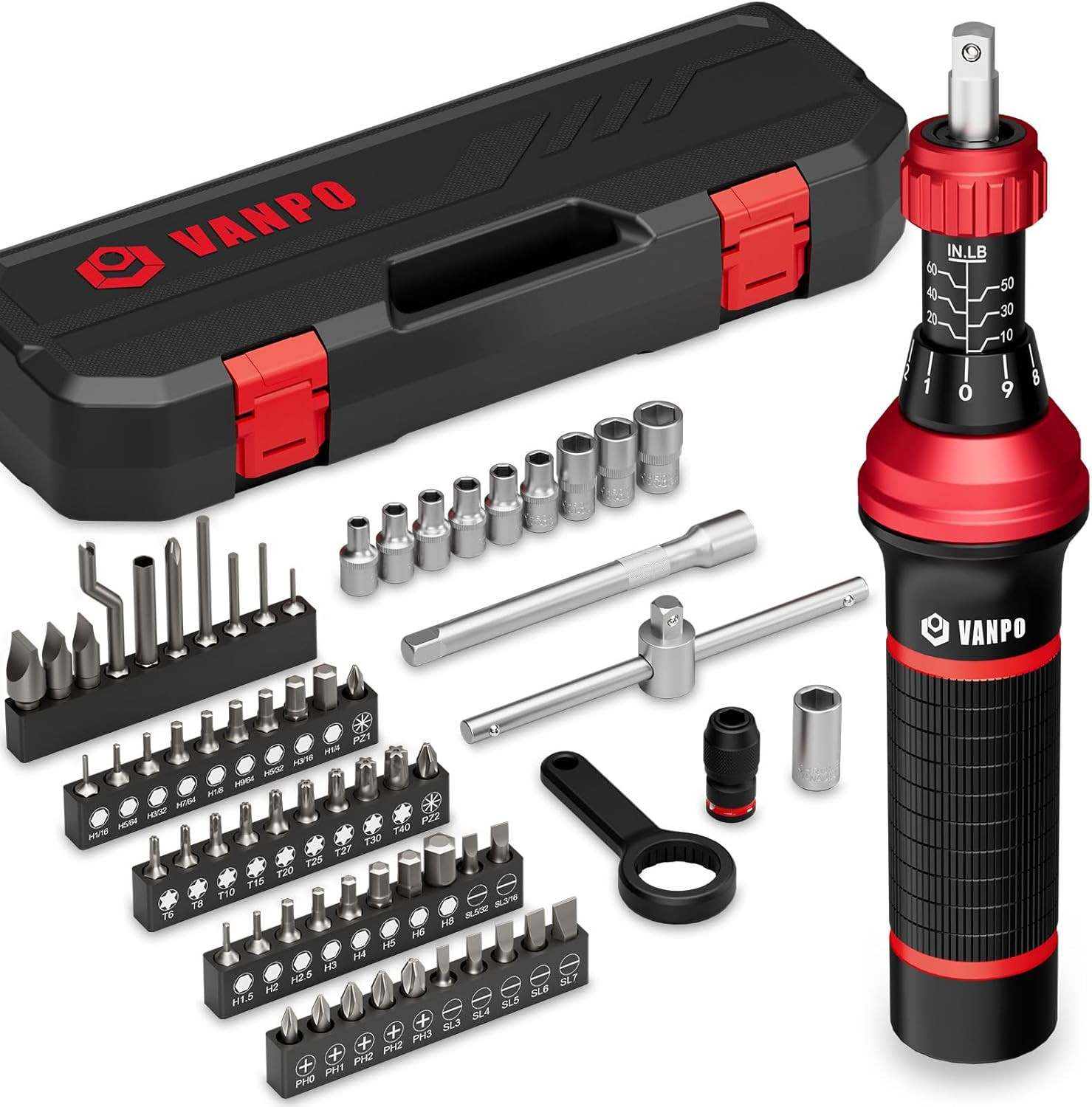 VANPO Torque Screwdriver, 10–60 In-Lb, 64 Pieces Gifts for Men 1/4" Drive Torque gallery