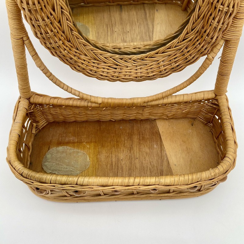 Vintage Retro Wicker Boho Tabletop Vanity Planter Box with Mirror Storage Basket gallery