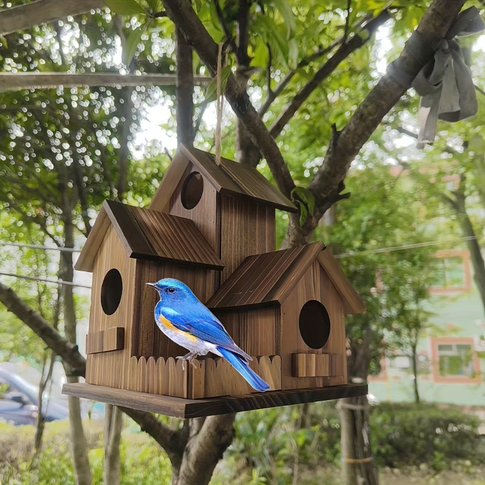 Hanging Bird Nest Three Room House with Entrance/Exit Point, Natural Wood gallery